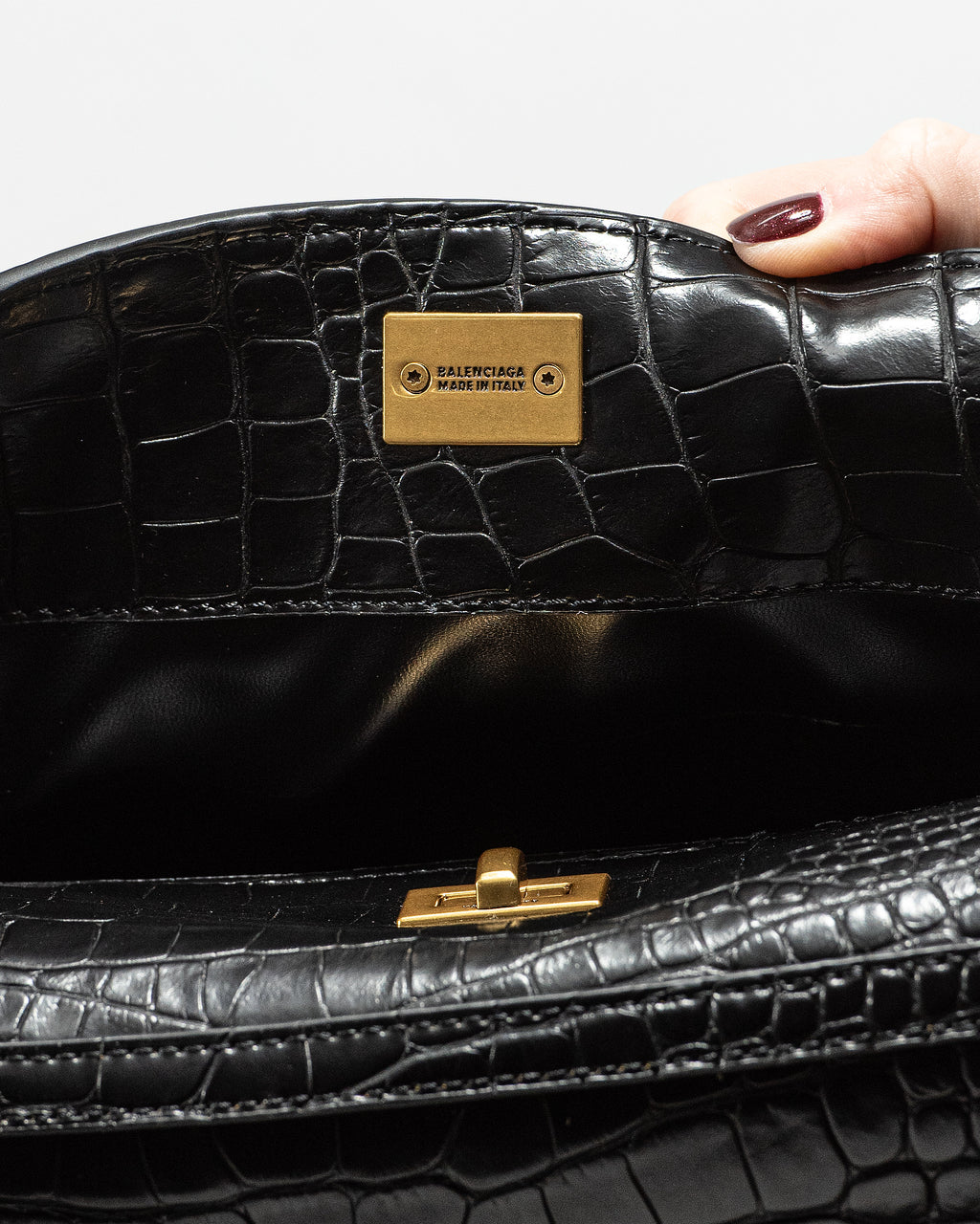 BALENCIAGA CROCO SHOULDER BAG IN BLACK