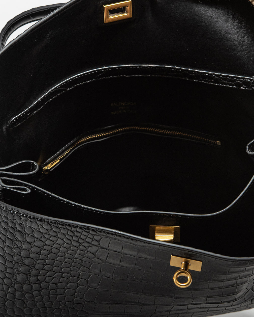 BALENCIAGA CROCO SHOULDER BAG IN BLACK
