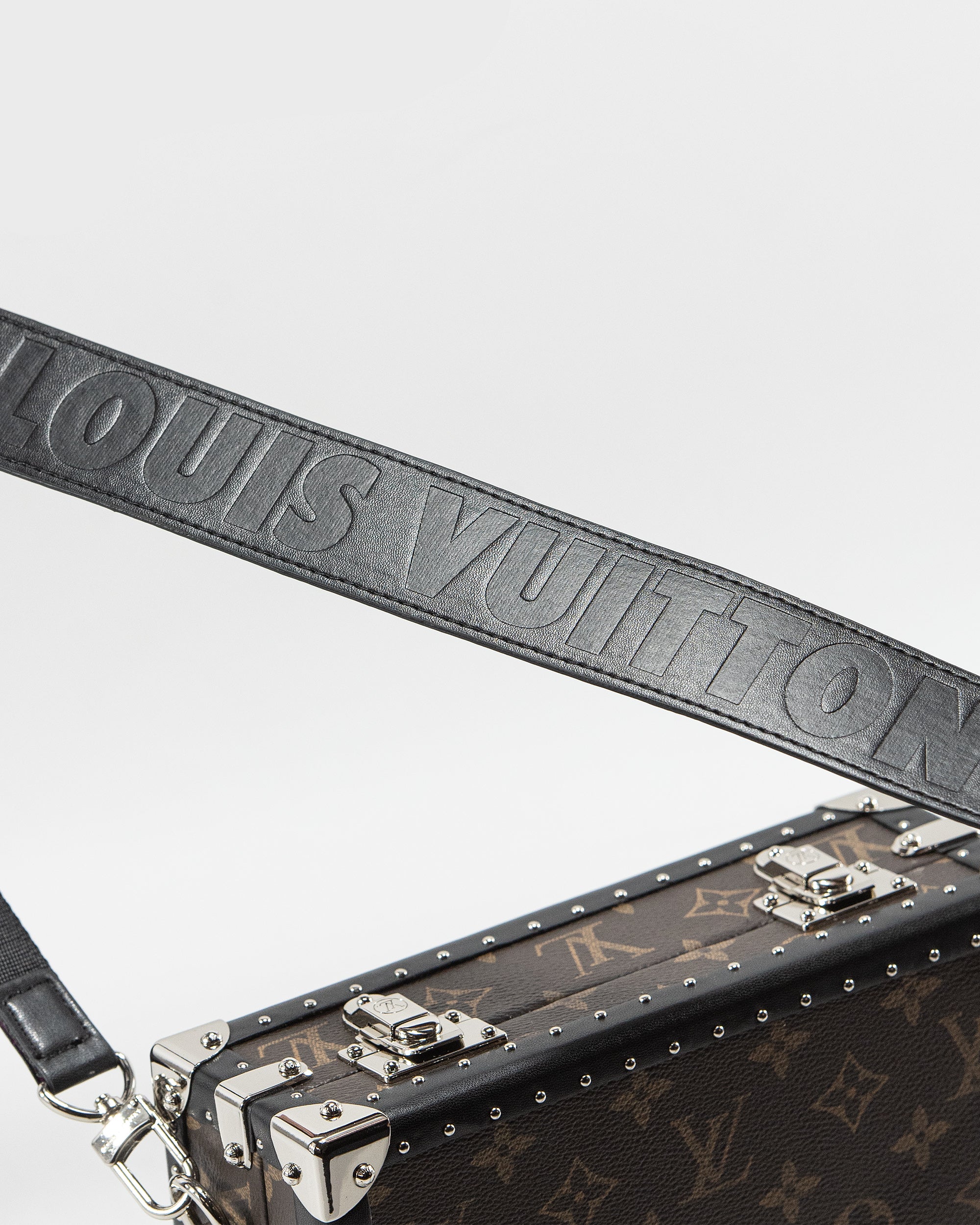 LOUIS VUITTON MONOGRAM ECLIPSE CLUTCH BOX CROSSBODY BAG IN MACASSAR