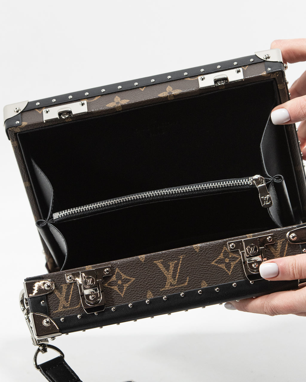 LOUIS VUITTON MONOGRAM ECLIPSE CLUTCH BOX CROSSBODY BAG IN MACASSAR