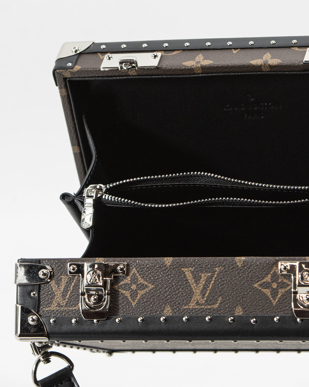 LOUIS VUITTON MONOGRAM ECLIPSE CLUTCH BOX CROSSBODY BAG IN MACASSAR