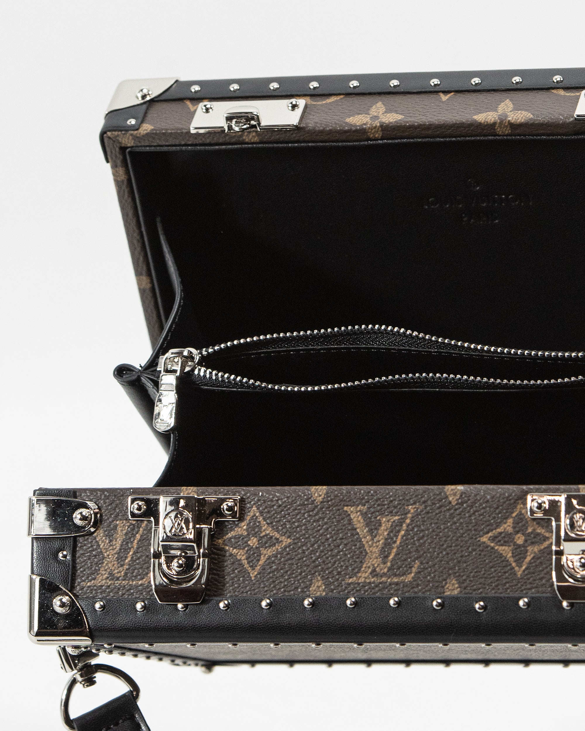 LOUIS VUITTON MONOGRAM ECLIPSE CLUTCH BOX CROSSBODY BAG IN MACASSAR
