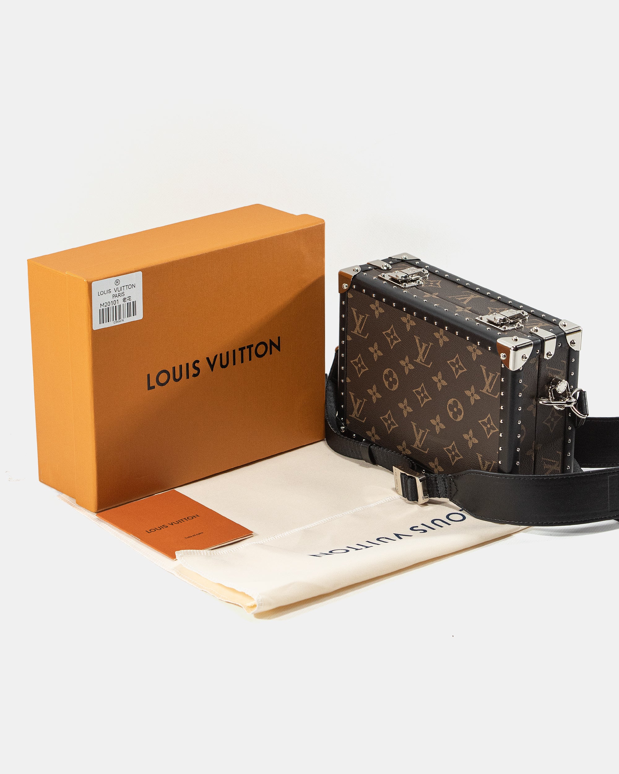 LOUIS VUITTON MONOGRAM ECLIPSE CLUTCH BOX CROSSBODY BAG IN MACASSAR