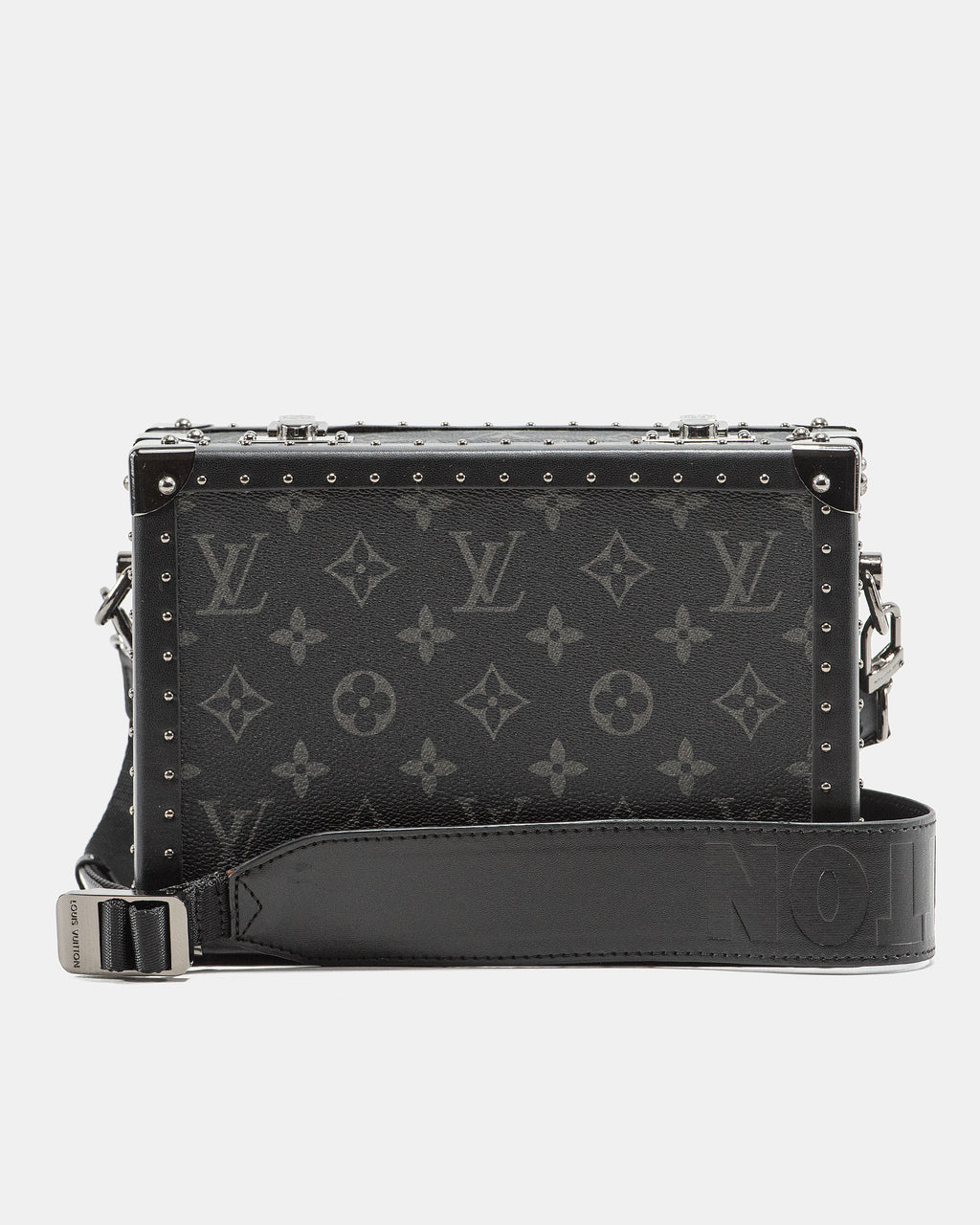 LOUIS VUITTON MONOGRAM ECLIPSE CLUTCH BOX CROSSBODY BAG IN BLACK LEATHER