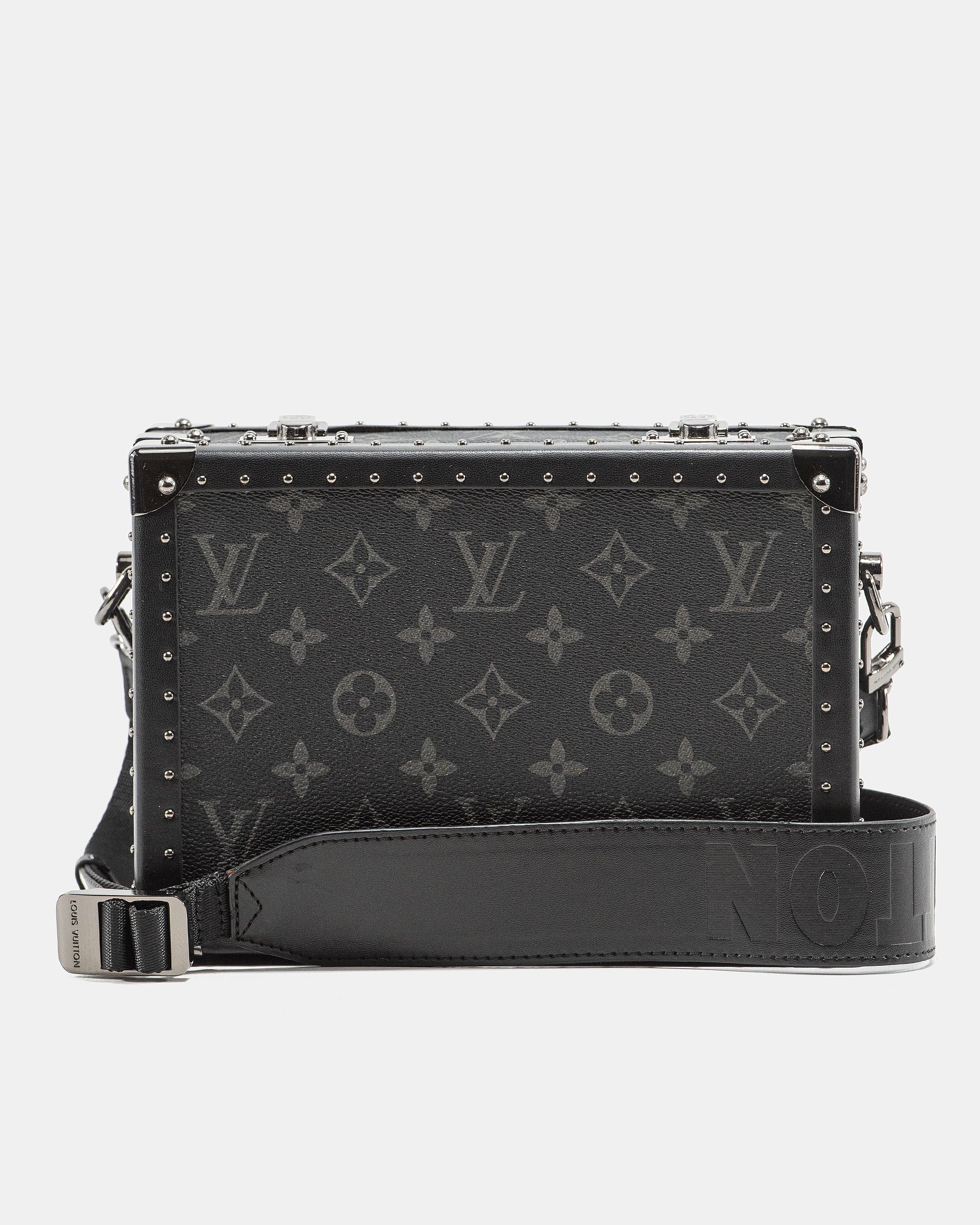 LOUIS VUITTON MONOGRAM ECLIPSE CLUTCH BOX CROSSBODY BAG IN BLACK LEATHER
