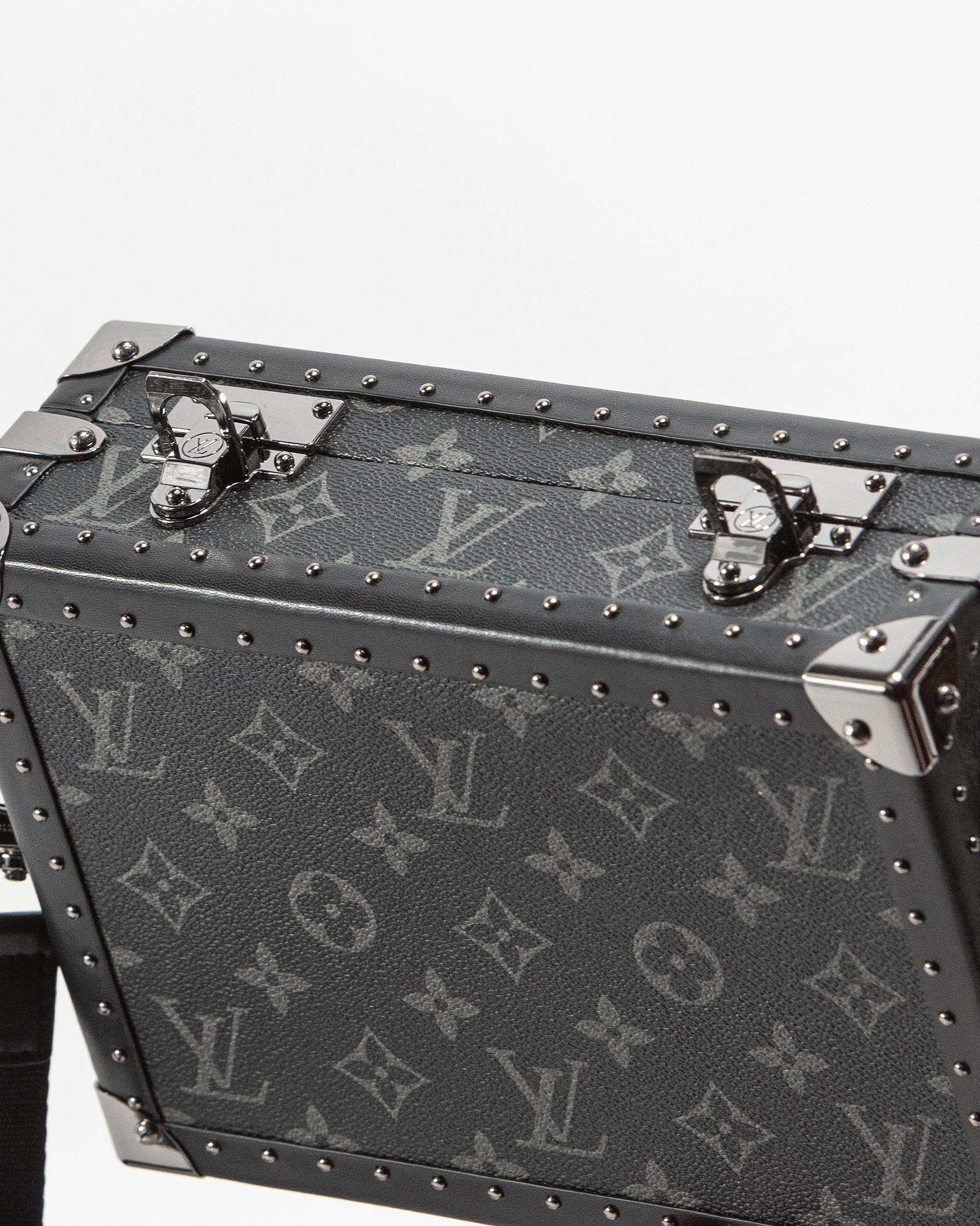 LOUIS VUITTON MONOGRAM ECLIPSE CLUTCH BOX CROSSBODY BAG IN BLACK LEATHER