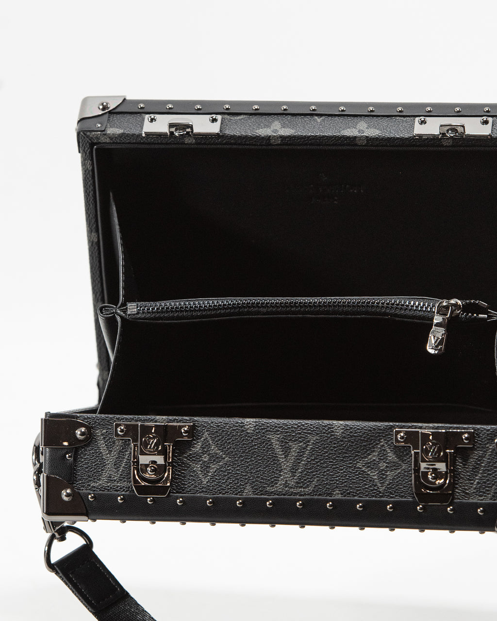LOUIS VUITTON MONOGRAM ECLIPSE CLUTCH BOX CROSSBODY BAG IN BLACK LEATHER