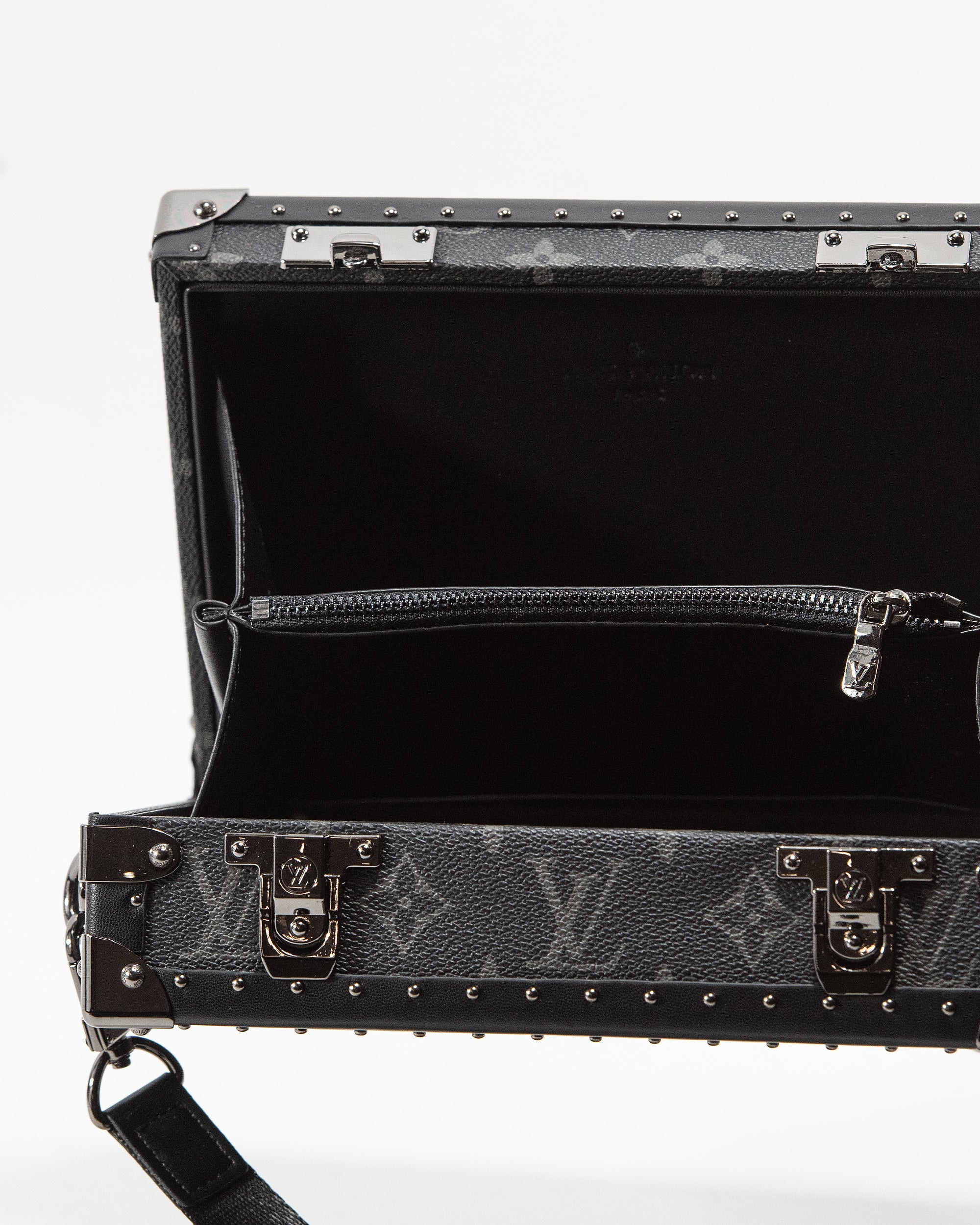 LOUIS VUITTON MONOGRAM ECLIPSE CLUTCH BOX CROSSBODY BAG IN BLACK LEATHER