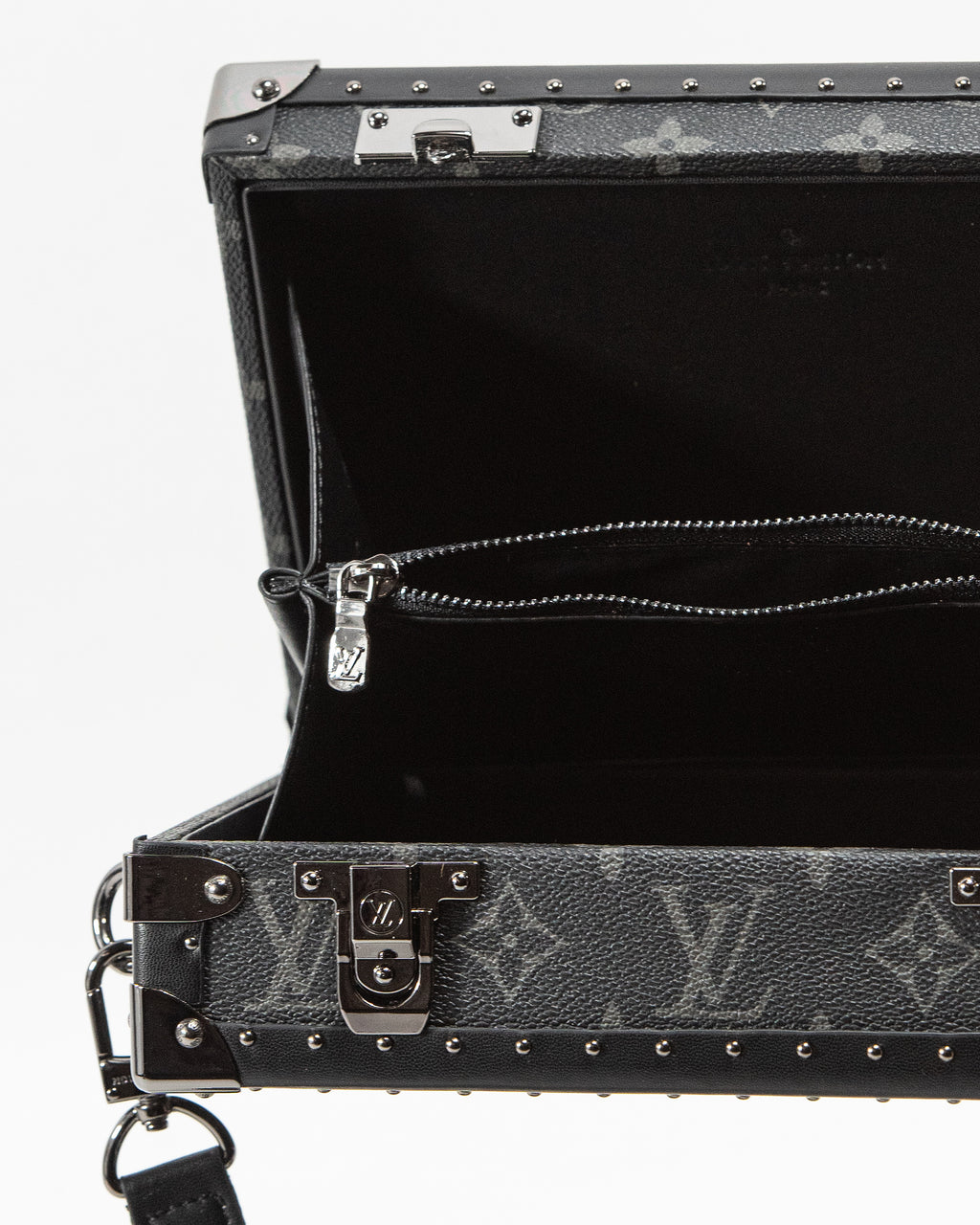 LOUIS VUITTON MONOGRAM ECLIPSE CLUTCH BOX CROSSBODY BAG IN BLACK LEATHER