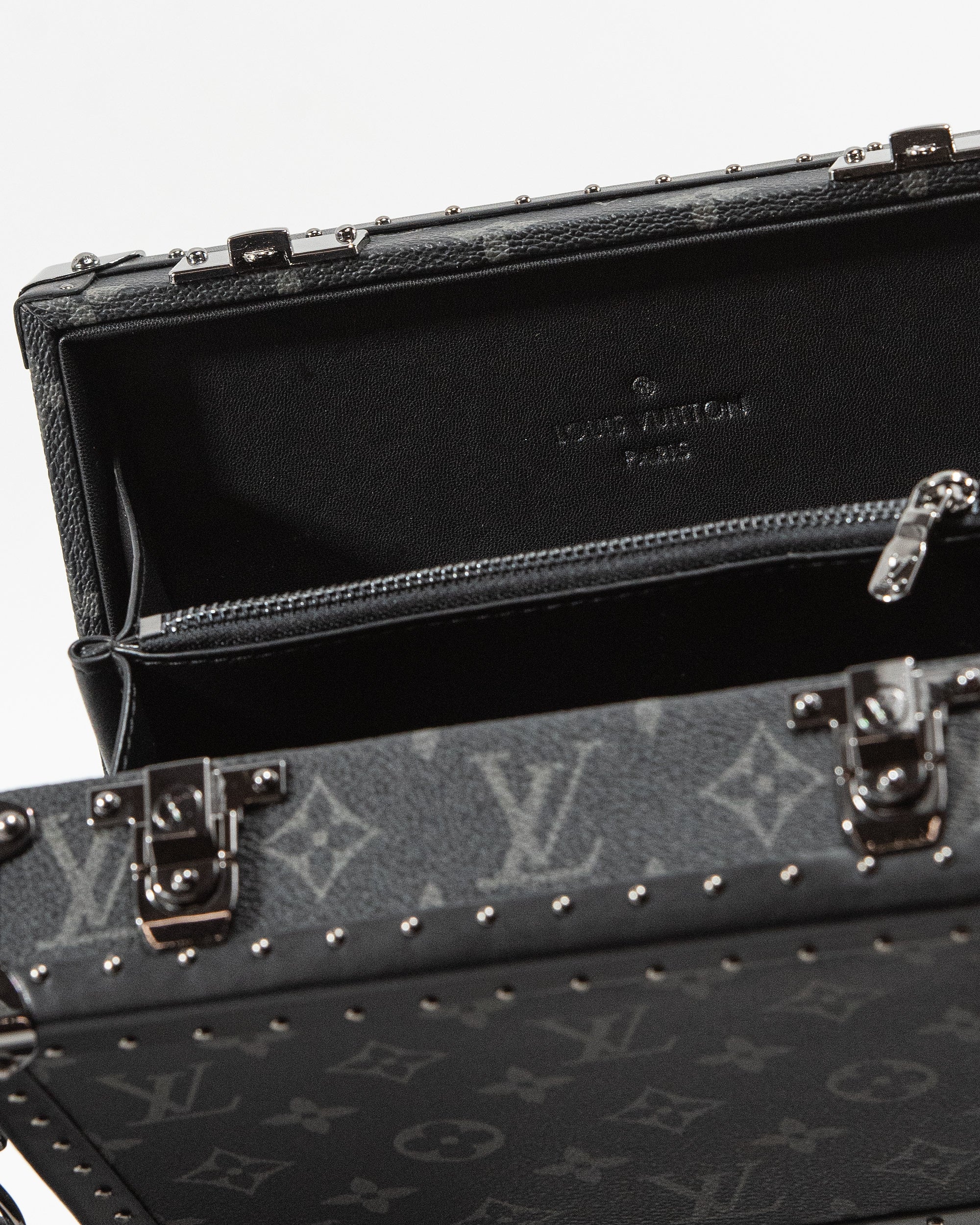 LOUIS VUITTON MONOGRAM ECLIPSE CLUTCH BOX CROSSBODY BAG IN BLACK LEATHER
