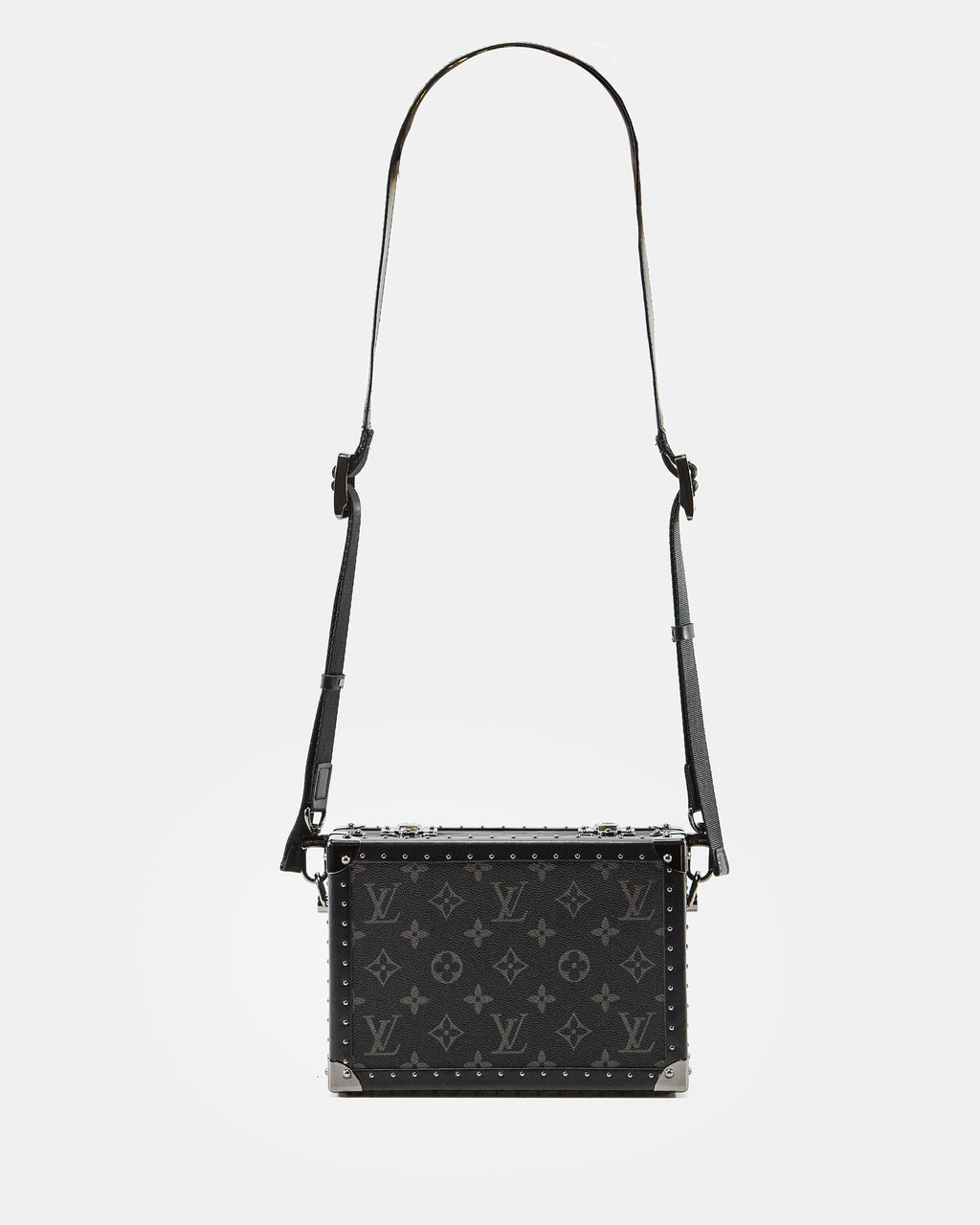 LOUIS VUITTON MONOGRAM ECLIPSE CLUTCH BOX CROSSBODY BAG IN BLACK LEATHER