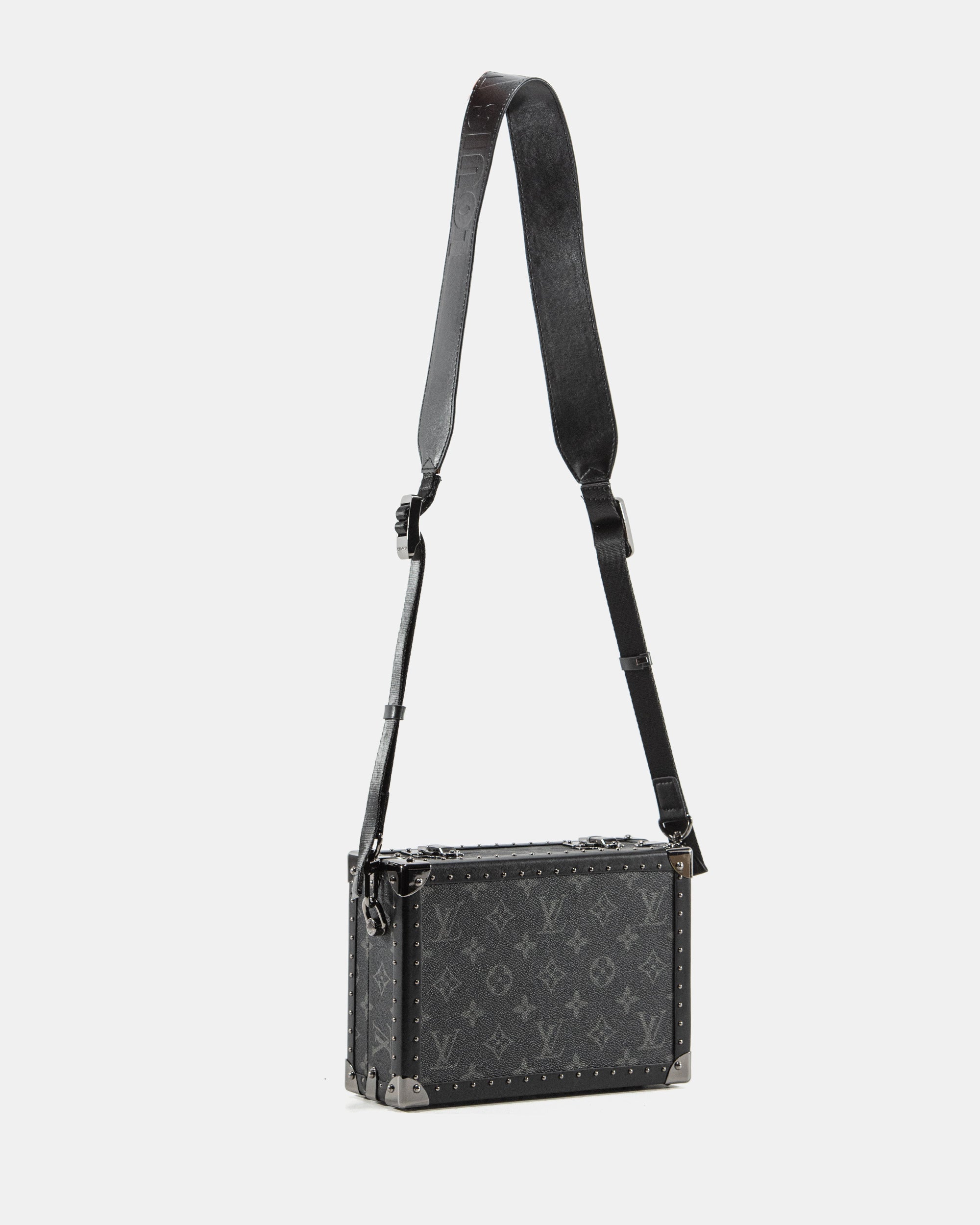 LOUIS VUITTON MONOGRAM ECLIPSE CLUTCH BOX CROSSBODY BAG IN BLACK LEATHER
