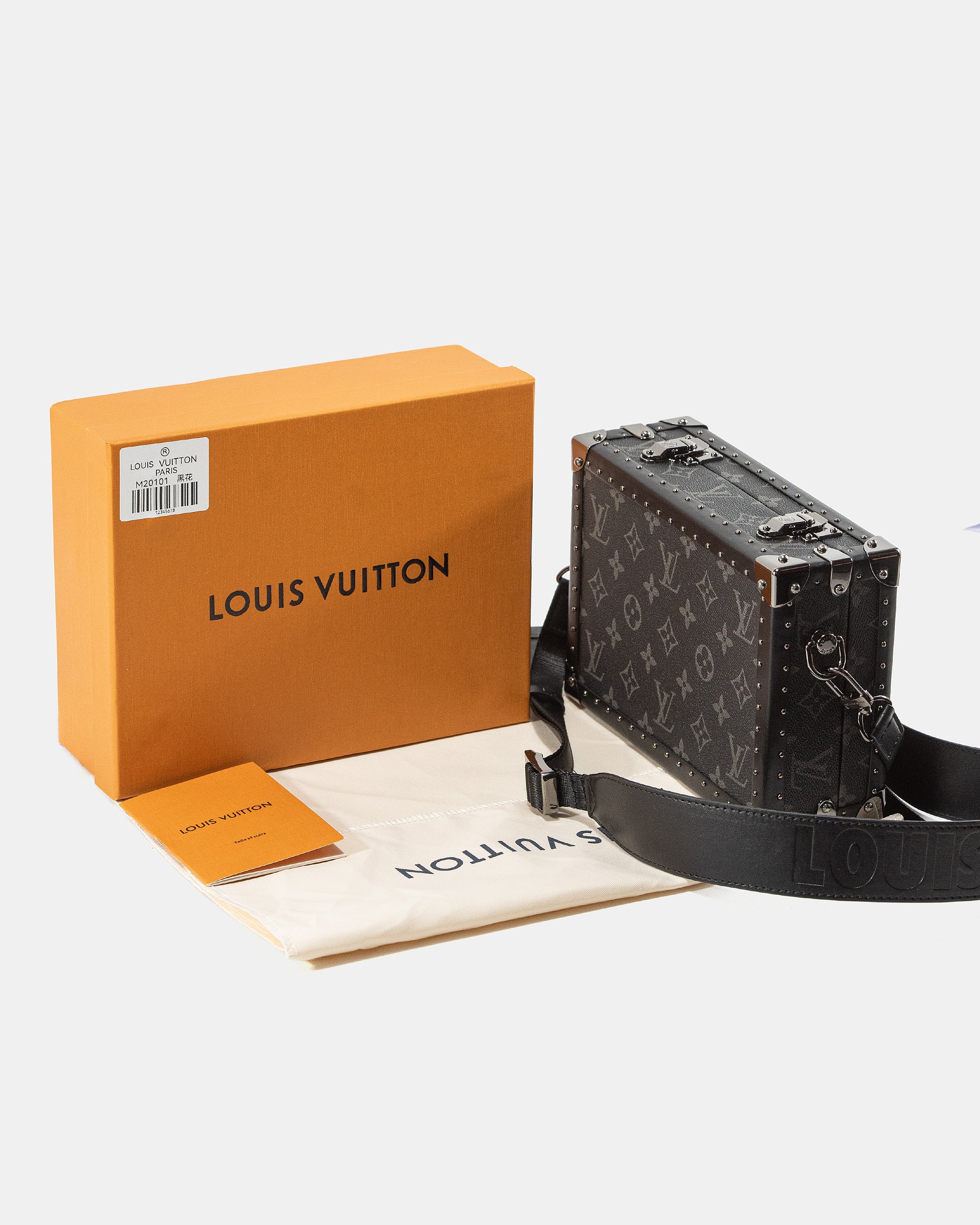 LOUIS VUITTON MONOGRAM ECLIPSE CLUTCH BOX CROSSBODY BAG IN BLACK LEATHER