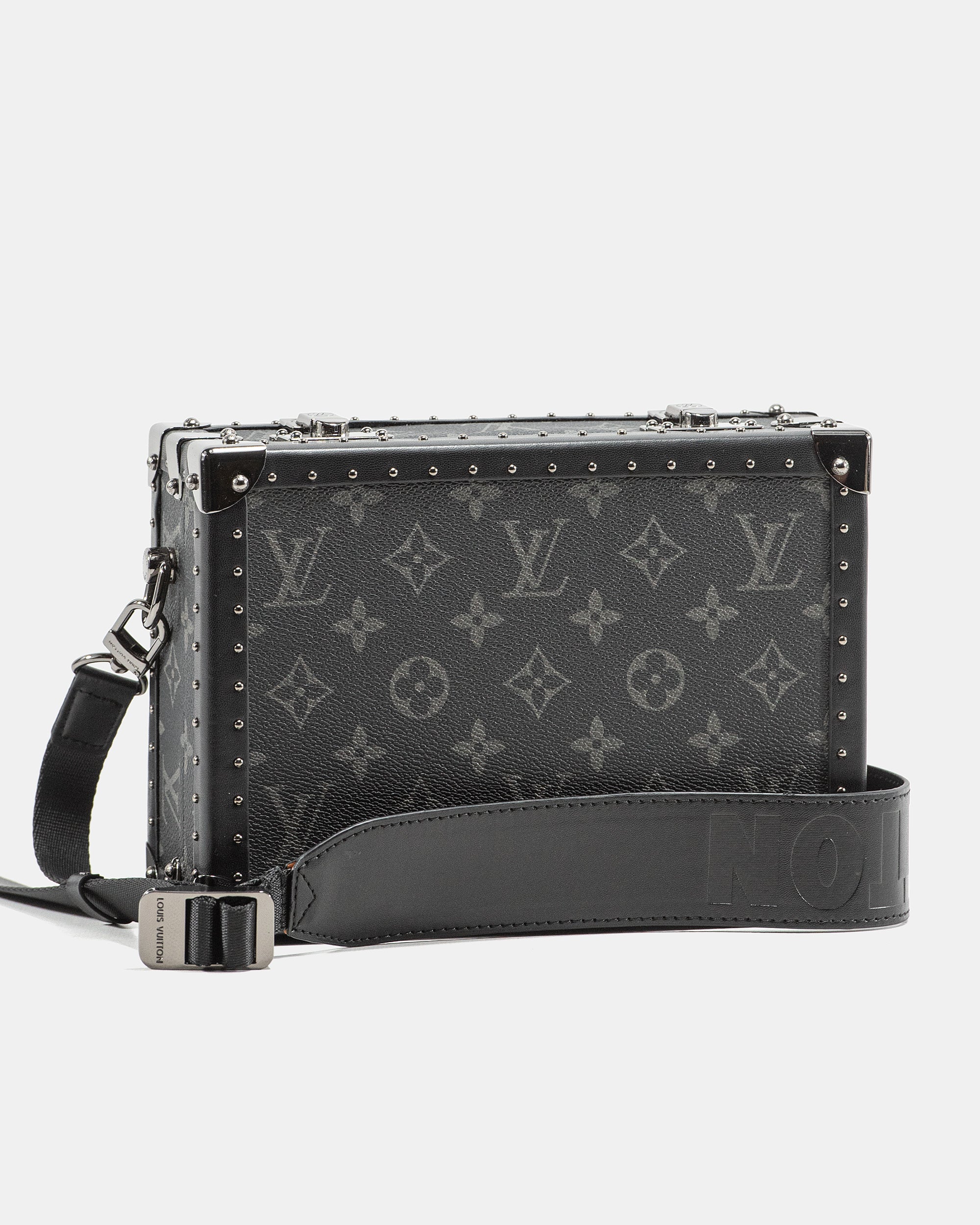 LOUIS VUITTON MONOGRAM ECLIPSE CLUTCH BOX CROSSBODY BAG IN BLACK LEATHER