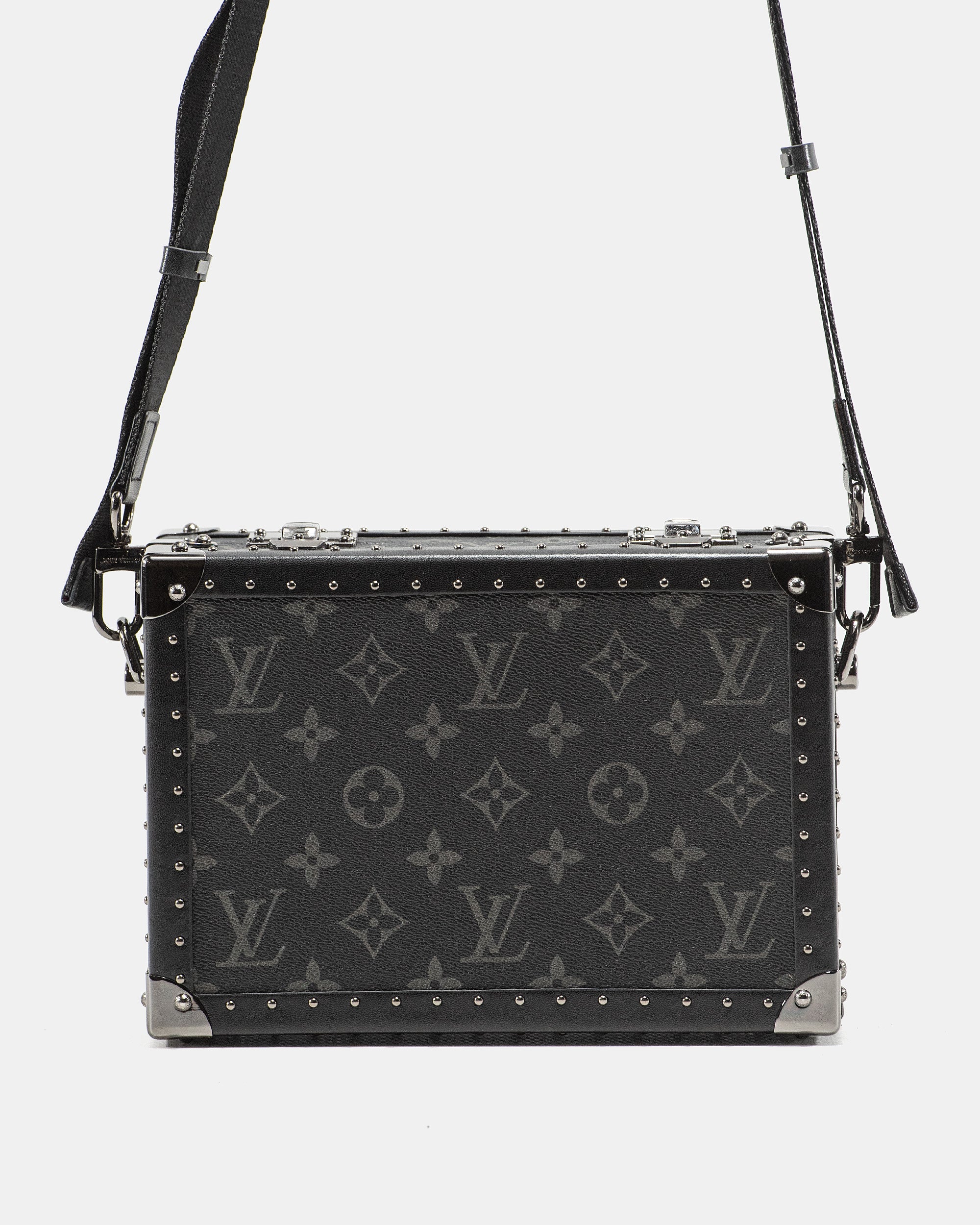 LOUIS VUITTON MONOGRAM ECLIPSE CLUTCH BOX CROSSBODY BAG IN BLACK LEATHER