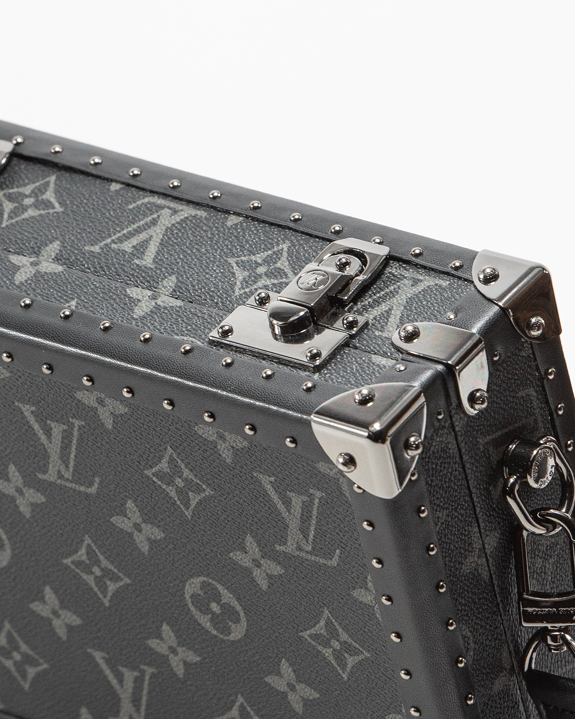 LOUIS VUITTON MONOGRAM ECLIPSE CLUTCH BOX CROSSBODY BAG IN BLACK LEATHER