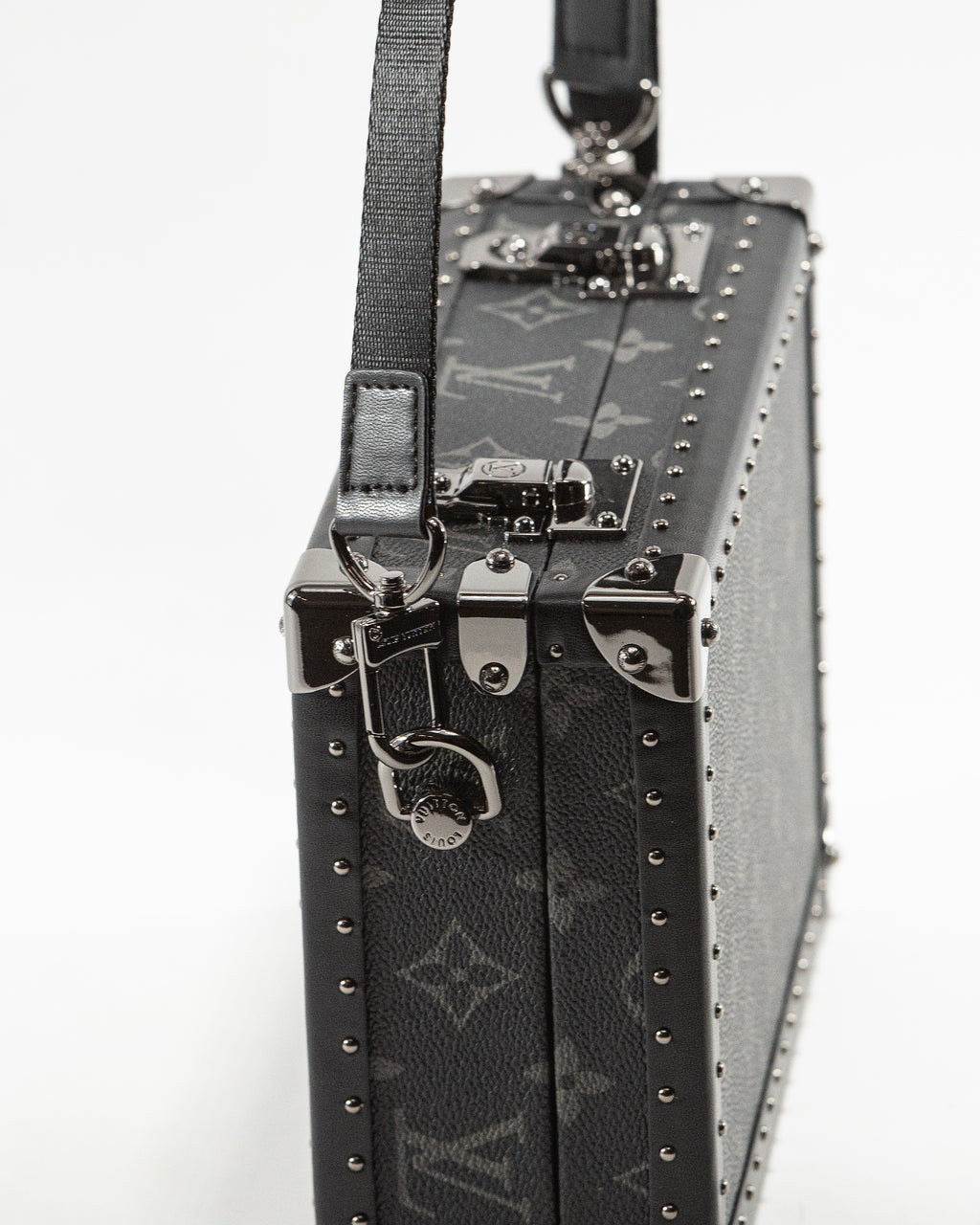 LOUIS VUITTON MONOGRAM ECLIPSE CLUTCH BOX CROSSBODY BAG IN BLACK LEATHER