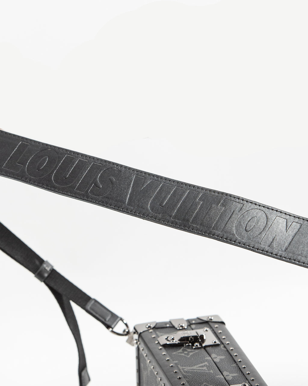 LOUIS VUITTON MONOGRAM ECLIPSE CLUTCH BOX CROSSBODY BAG IN BLACK LEATHER