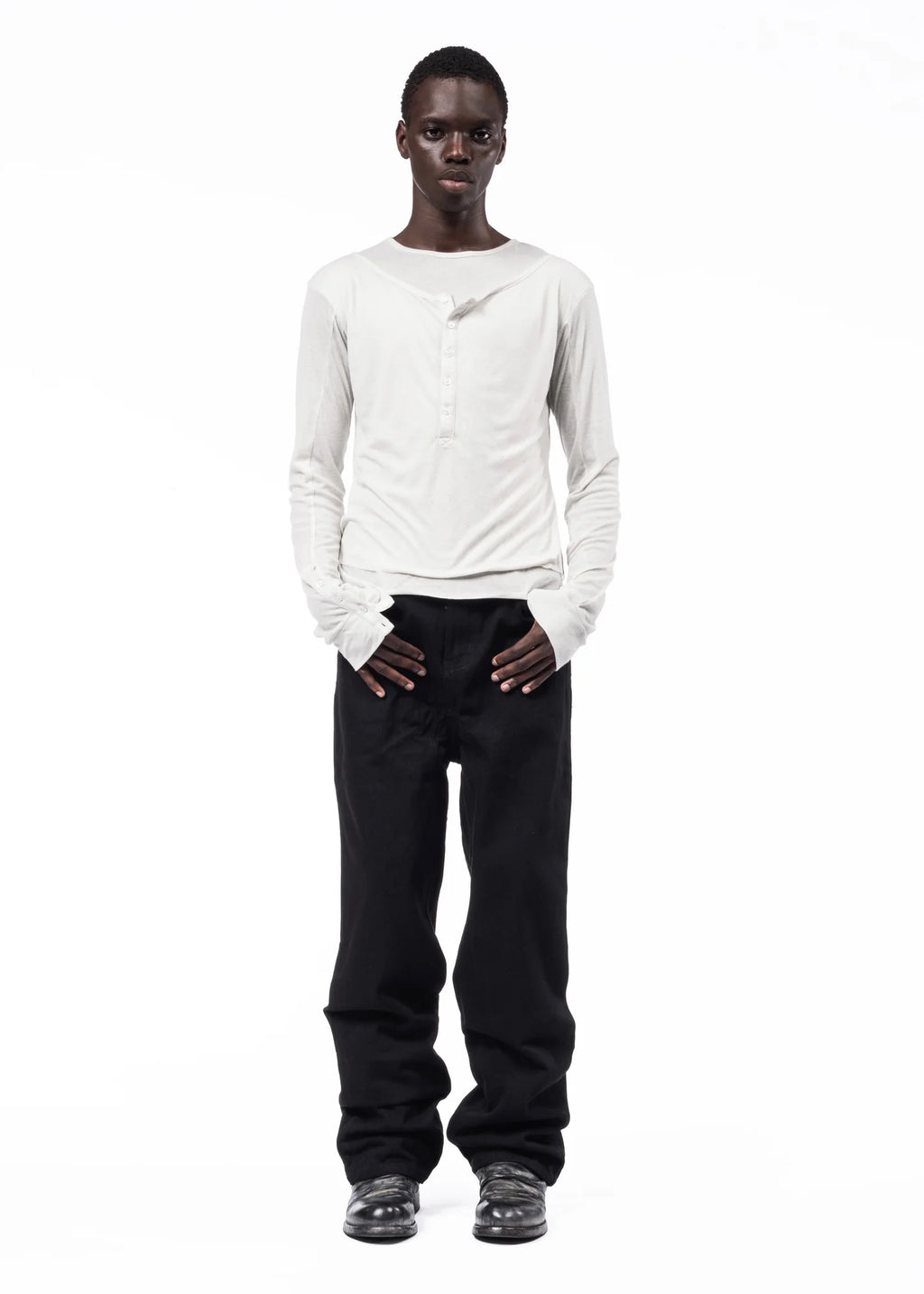 NO/FAITH STUDIOS DOUBLE-LAYERED BUTTON ORGANIC COTTON SHIRT WHITE