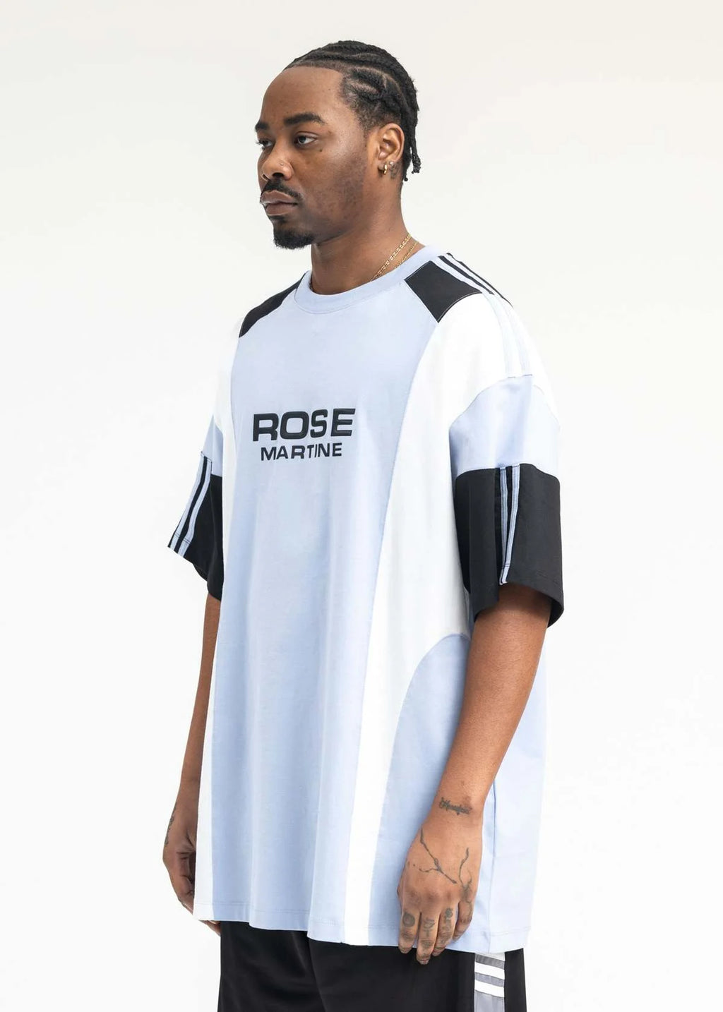 MARTINE ROSE OVERSIZED PANELLED T-SHIRT BLUE