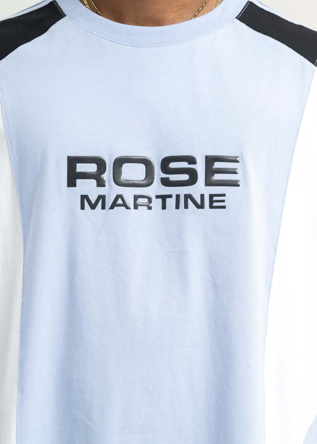 MARTINE ROSE OVERSIZED PANELLED T-SHIRT BLUE