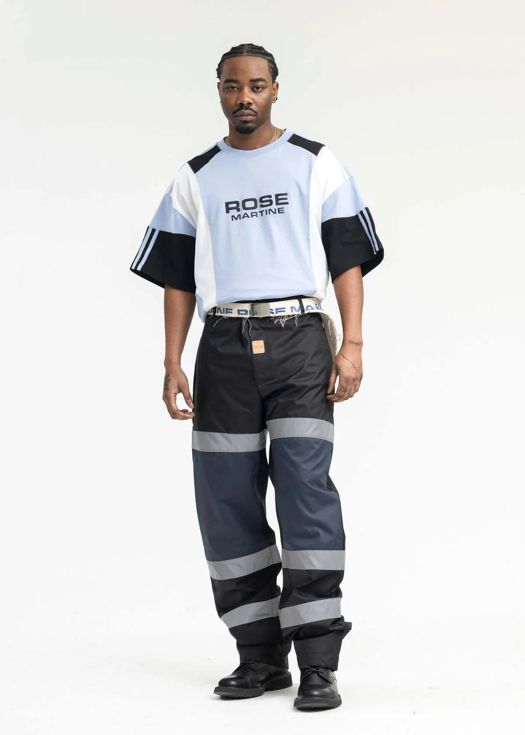 MARTINE ROSE OVERSIZED PANELLED T-SHIRT BLUE