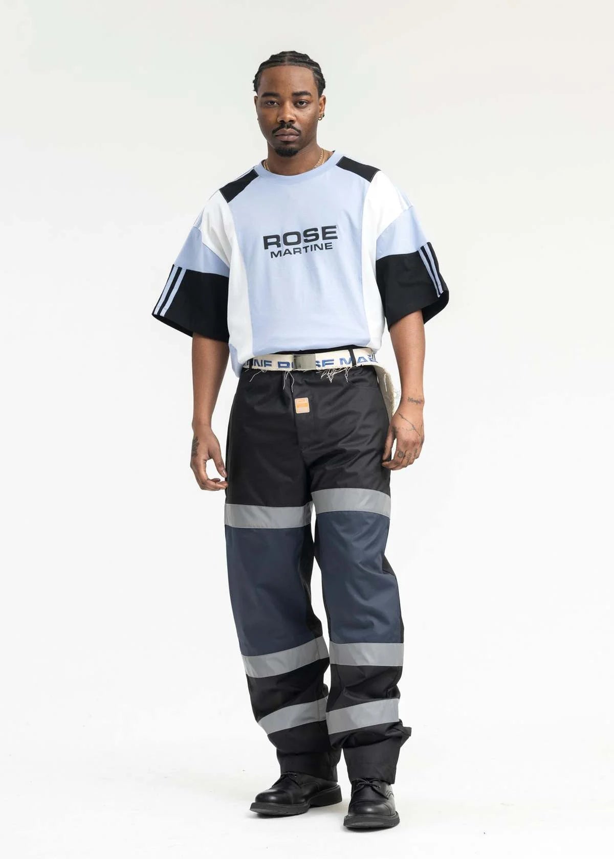 MARTINE ROSE OVERSIZED PANELLED T-SHIRT BLUE