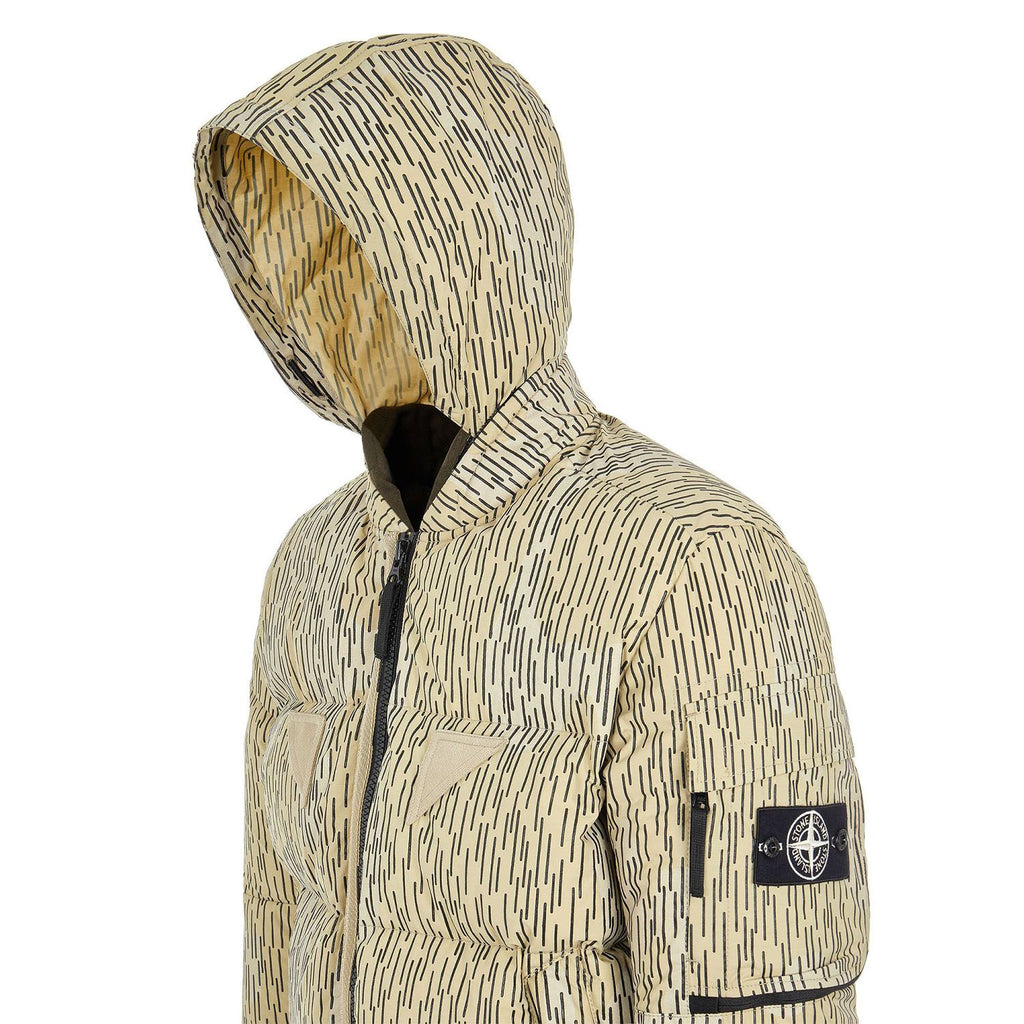 STONE ISLAND SHADOW PROJECT KHAKI BLACK STRIPED NYLON DOWN JACKET