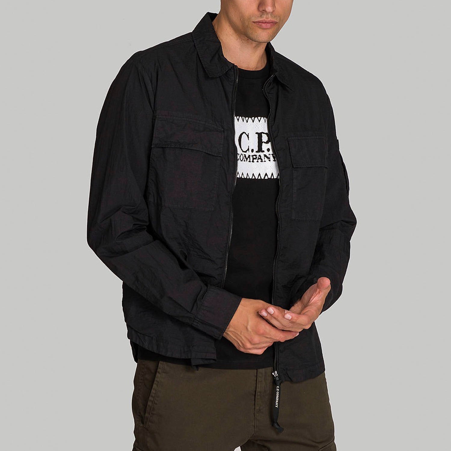 C.P. COMPANY NYLON OVERSHIRT IN BLACK
