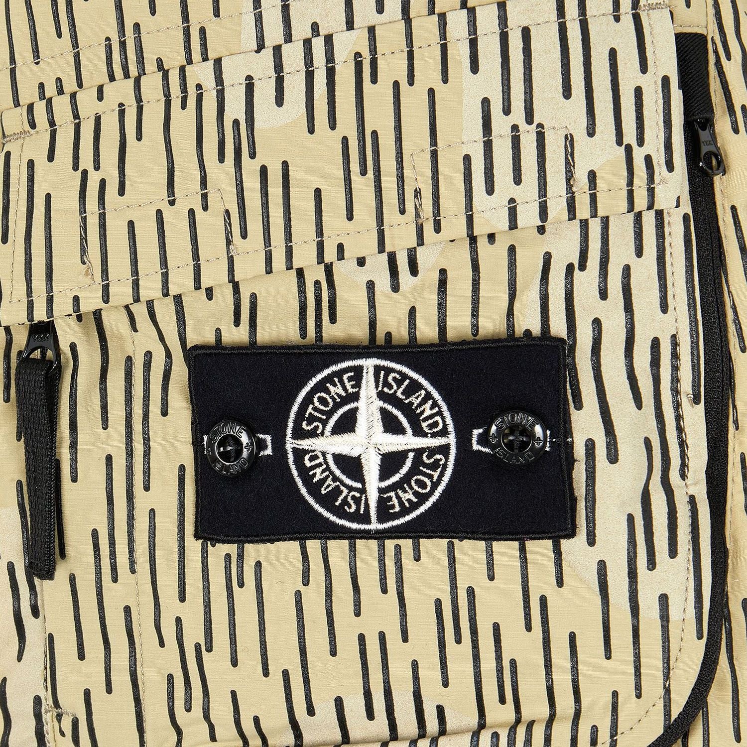 STONE ISLAND SHADOW PROJECT KHAKI BLACK STRIPED NYLON DOWN JACKET