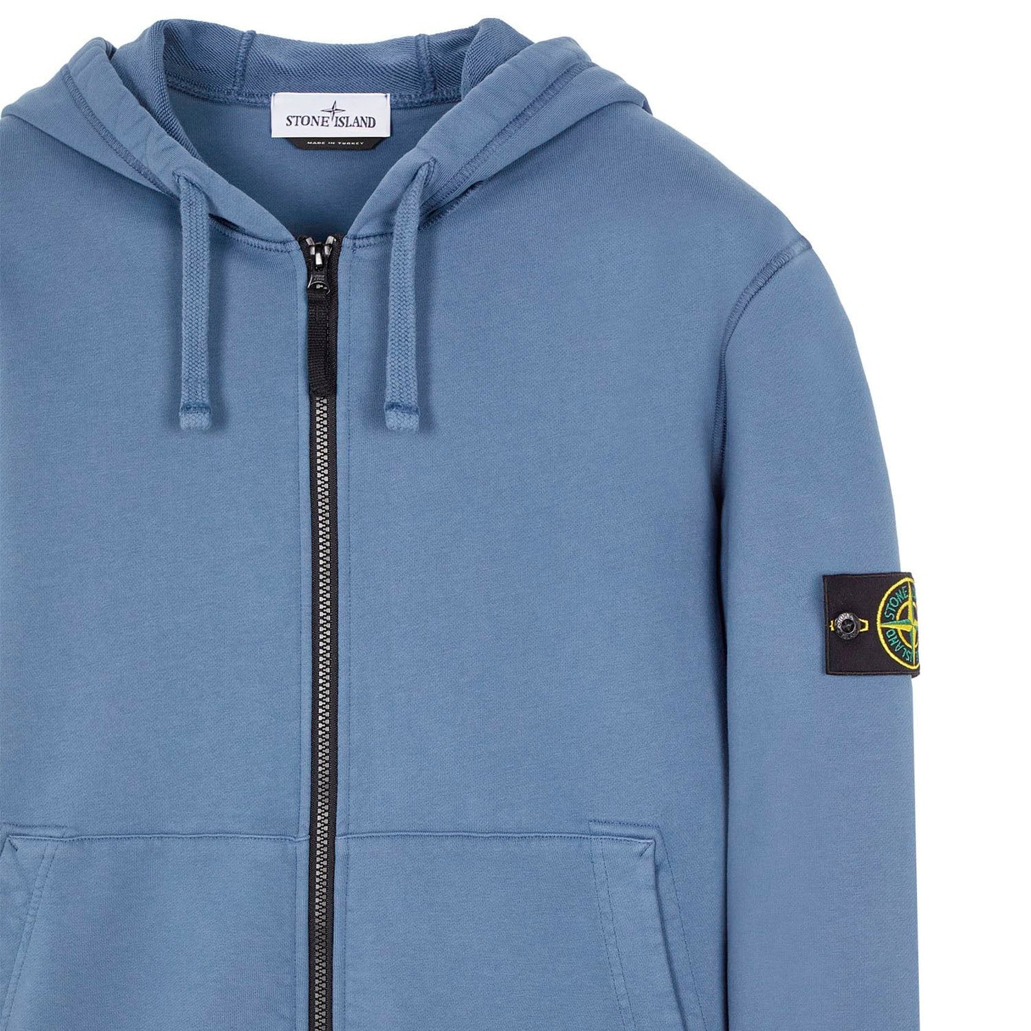 STONE ISLAND ZIP-UP HOODIE IN LIGHT BLUE