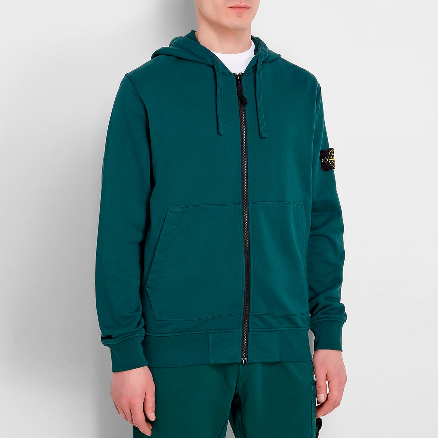 STONE ISLAND ZIP-UP HOODIE IN DARK GREEN