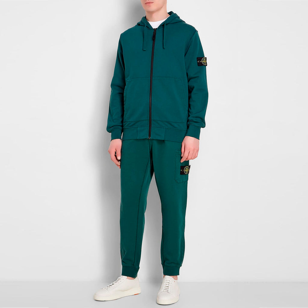 STONE ISLAND ZIP-UP HOODIE IN DARK GREEN
