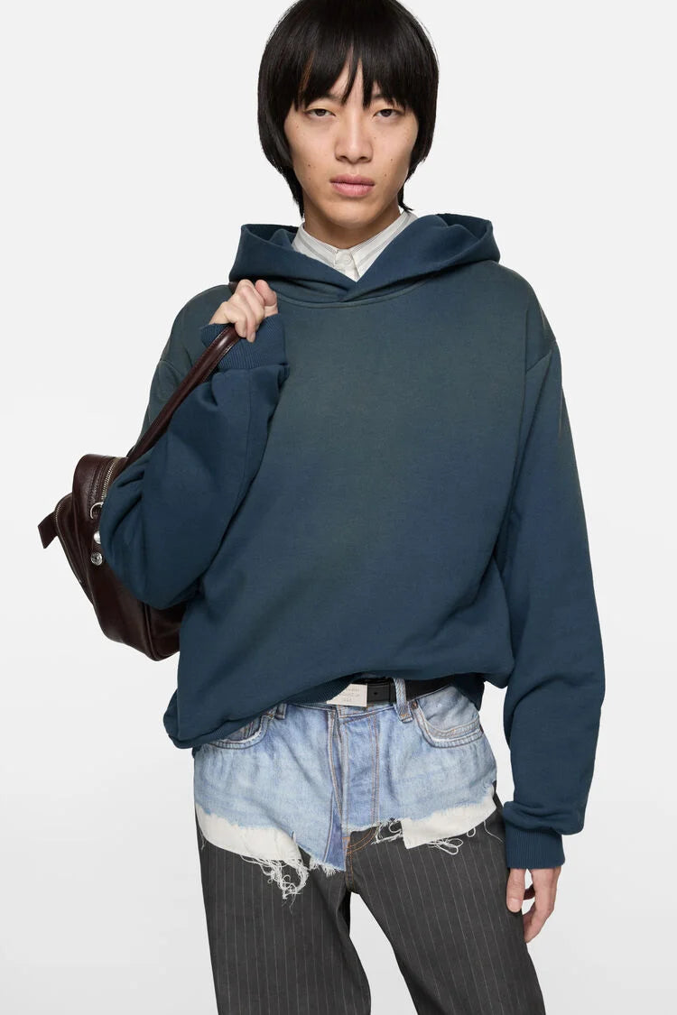 ACNE STUDIOS FLEECE LOGO HOODIE IN DEEP BLUE