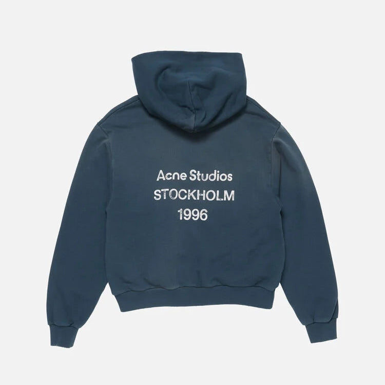 ACNE STUDIOS FLEECE LOGO HOODIE IN DEEP BLUE