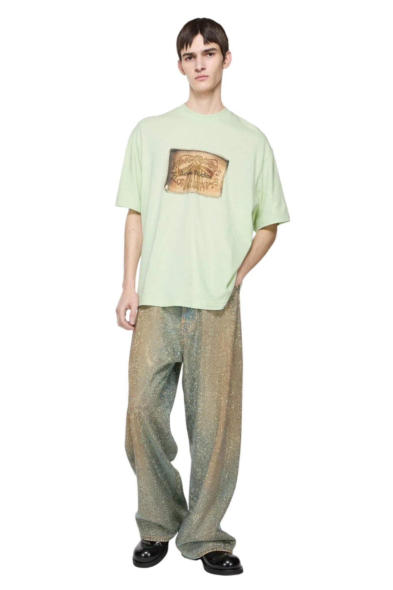 ACNE STUDIOS FLORAGATAN 13 LOGO T-SHIRT PISTACHIO GREEN