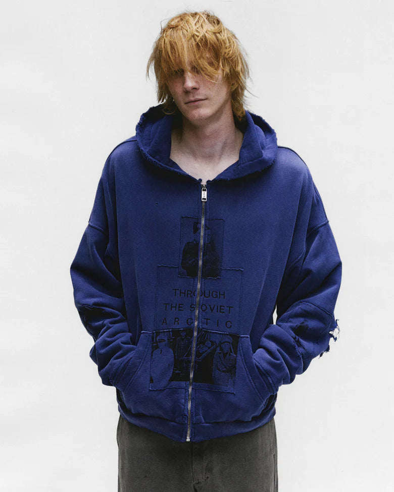 ENFANTS RICHES DÉPRIMÉS SOVIET ARCTIC ASSEMBLAGE ZIP HOODIE  IN SPRUCE BLUE