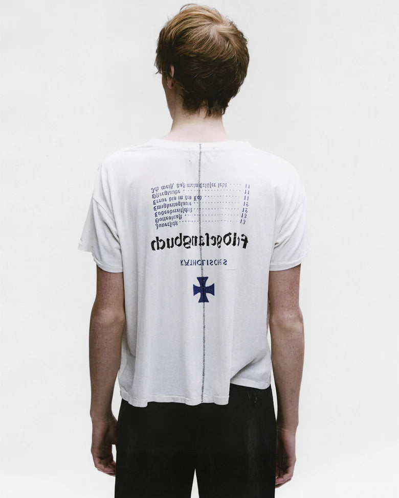 ENFANTS RICHES DÉPRIMÉS KATHOLISCHES TOOTHBRUSH T-SHIRT IN FADED WHITE