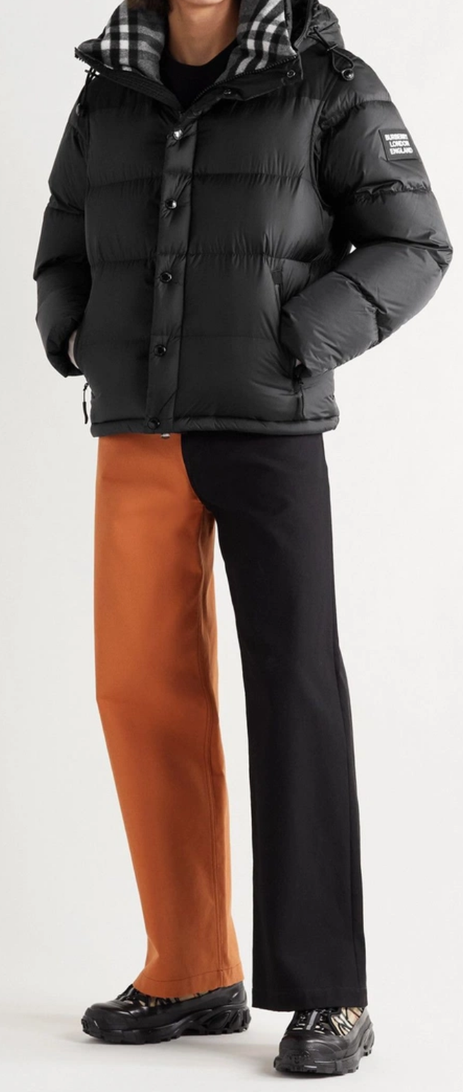 BURBERRY CONVERTIBLE CANVAS TRIMMED QUILTED NYLON HOODED DOWN JACKET BLACK