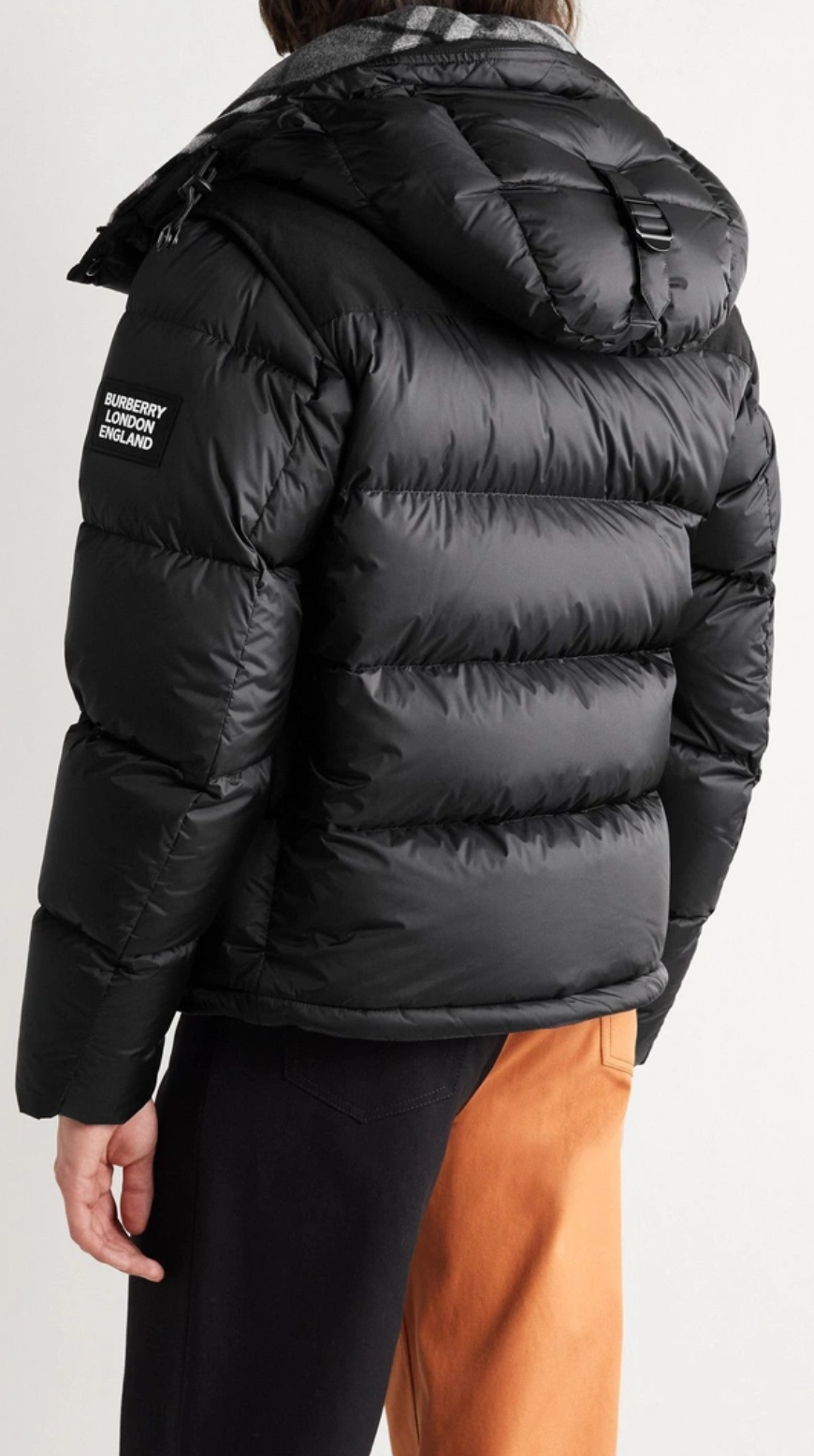BURBERRY CONVERTIBLE CANVAS TRIMMED QUILTED NYLON HOODED DOWN JACKET BLACK