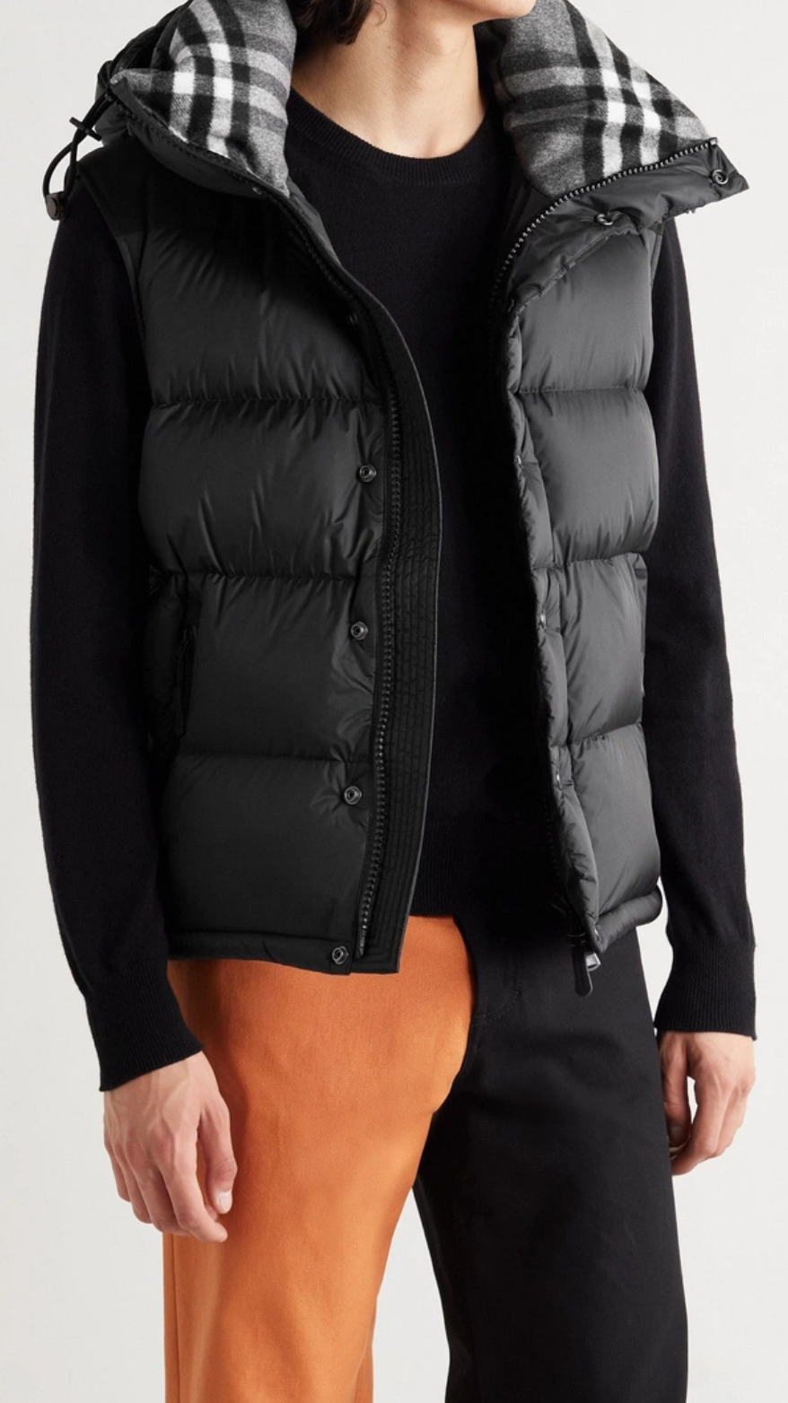 BURBERRY CONVERTIBLE CANVAS TRIMMED QUILTED NYLON HOODED DOWN JACKET BLACK