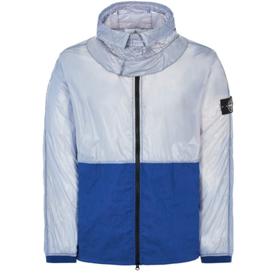 STONE ISLAND HEAT REACTIVE LAMY COTTON LINEN TELA JACKET IN BLUE