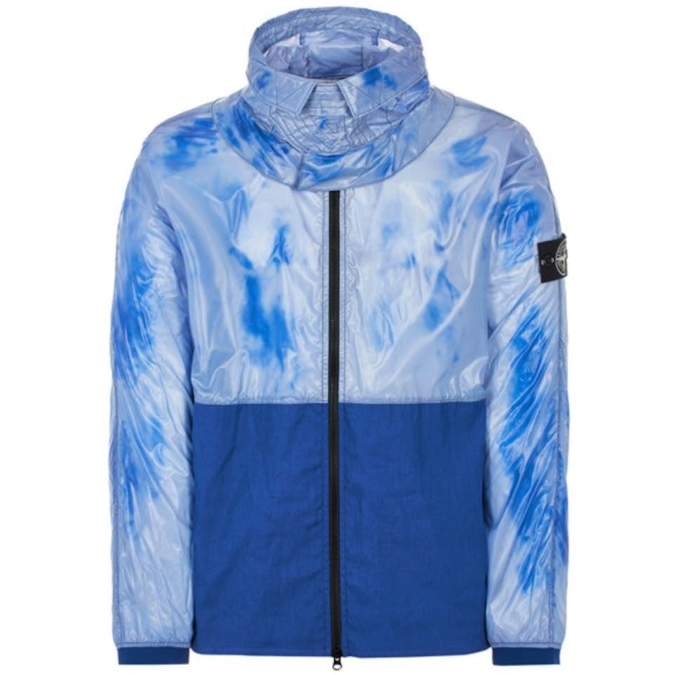 STONE ISLAND HEAT REACTIVE LAMY COTTON LINEN TELA JACKET IN BLUE