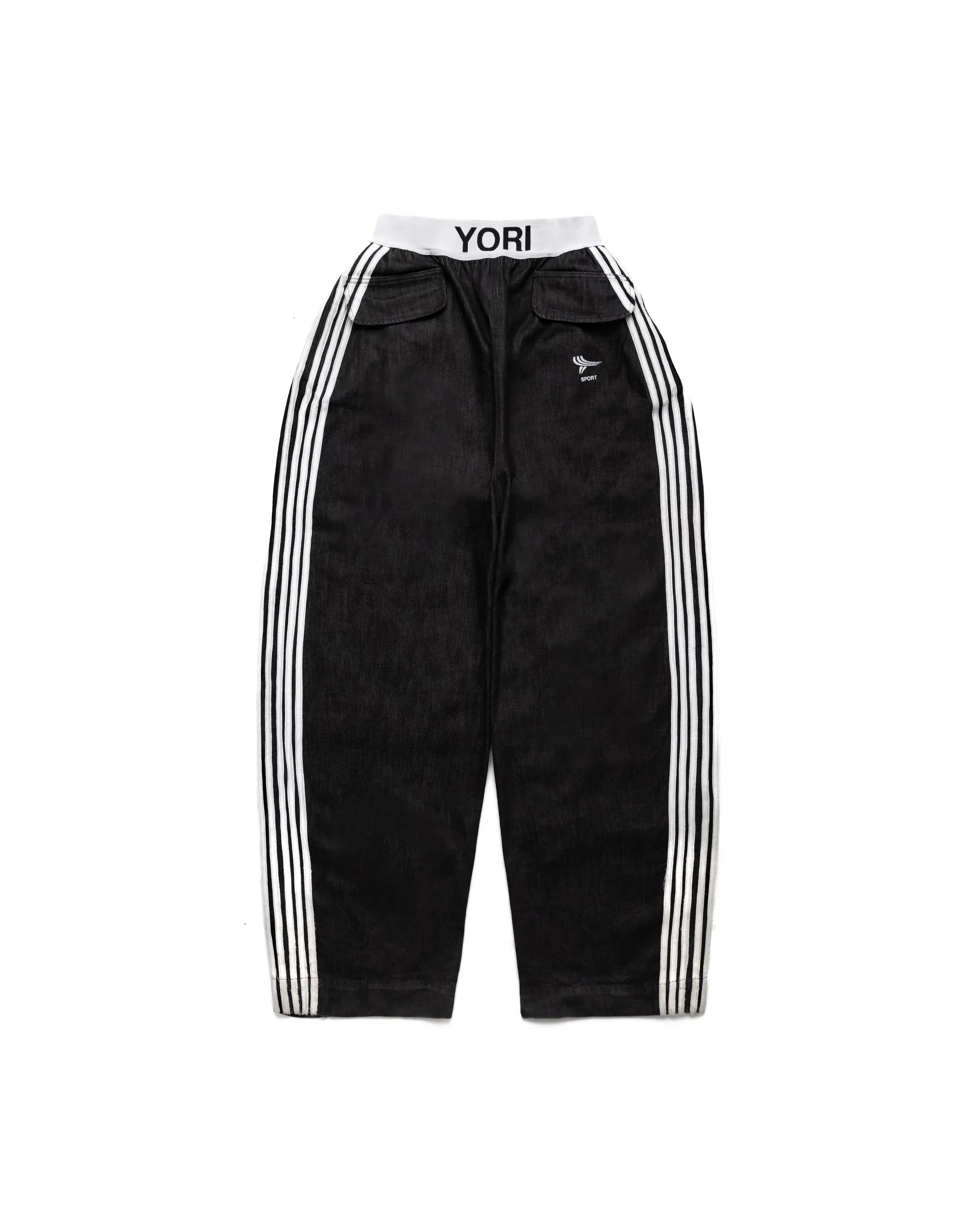 YORI SPORT 5-STRIPE ELASTIC DENIM “BLACK/WHITE”