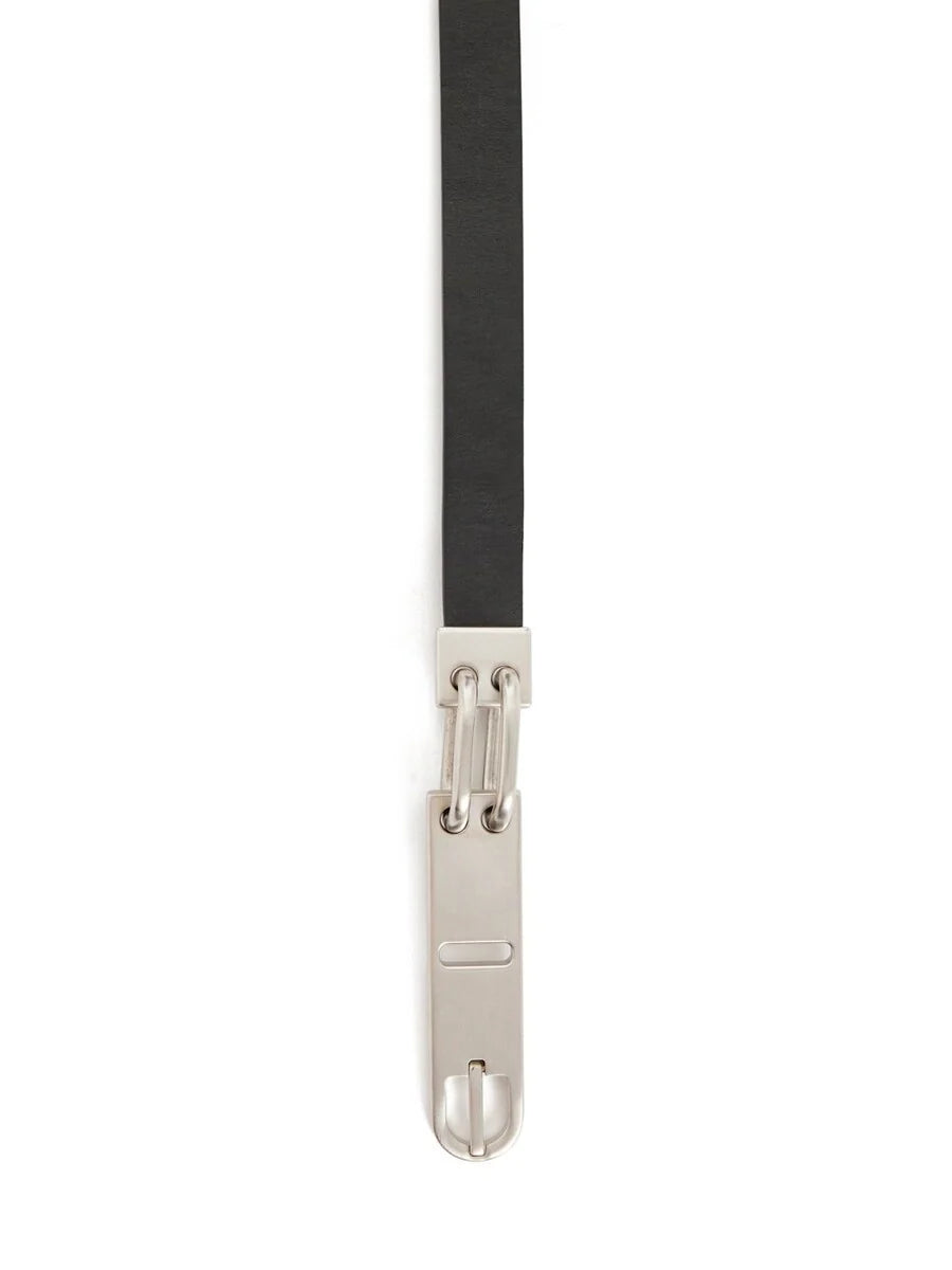 RICK OWENS FW25 TOWER TONGUE BELT IN BLACK GROPPONE COW LEATHER