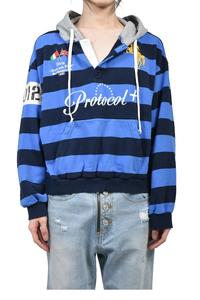 PROTOCOL INDEX FW 25 STRIPE POLO HOODIE IN BLUE
