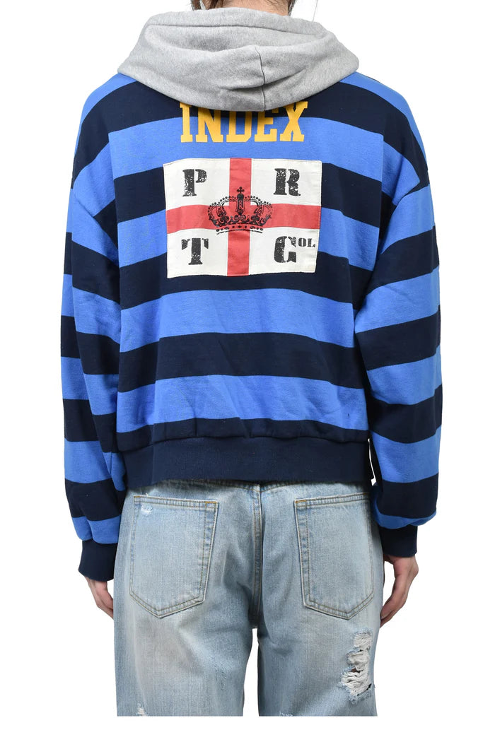 PROTOCOL INDEX FW 25 STRIPE POLO HOODIE IN BLUE