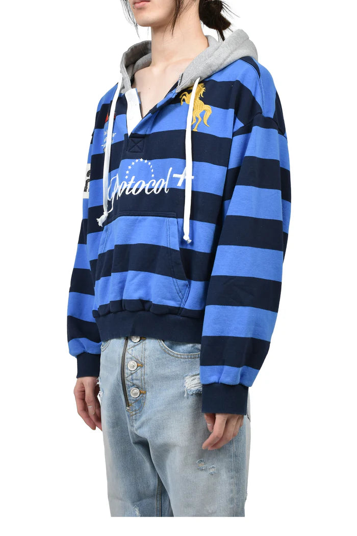PROTOCOL INDEX FW 25 STRIPE POLO HOODIE IN BLUE