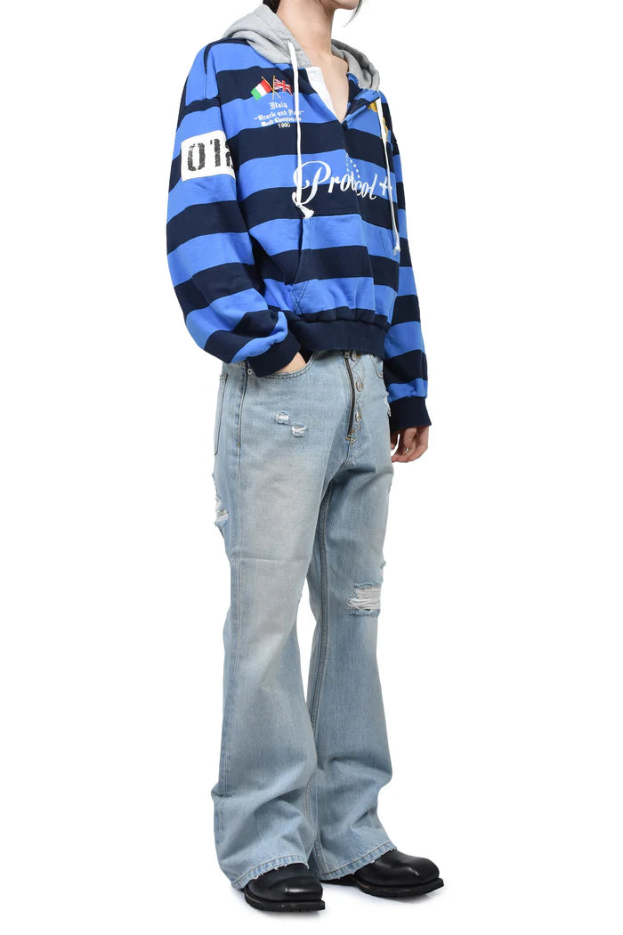 PROTOCOL INDEX FW 25 STRIPE POLO HOODIE IN BLUE