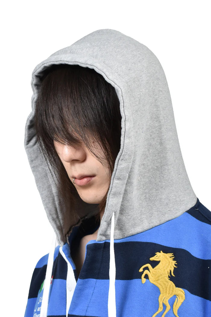 PROTOCOL INDEX FW 25 STRIPE POLO HOODIE IN BLUE